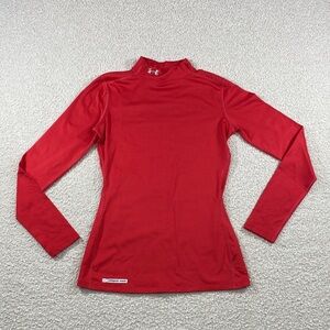 Under Armour Women's Vibrant Red Long Sleeve Tee cold gear mock fitted tocontour